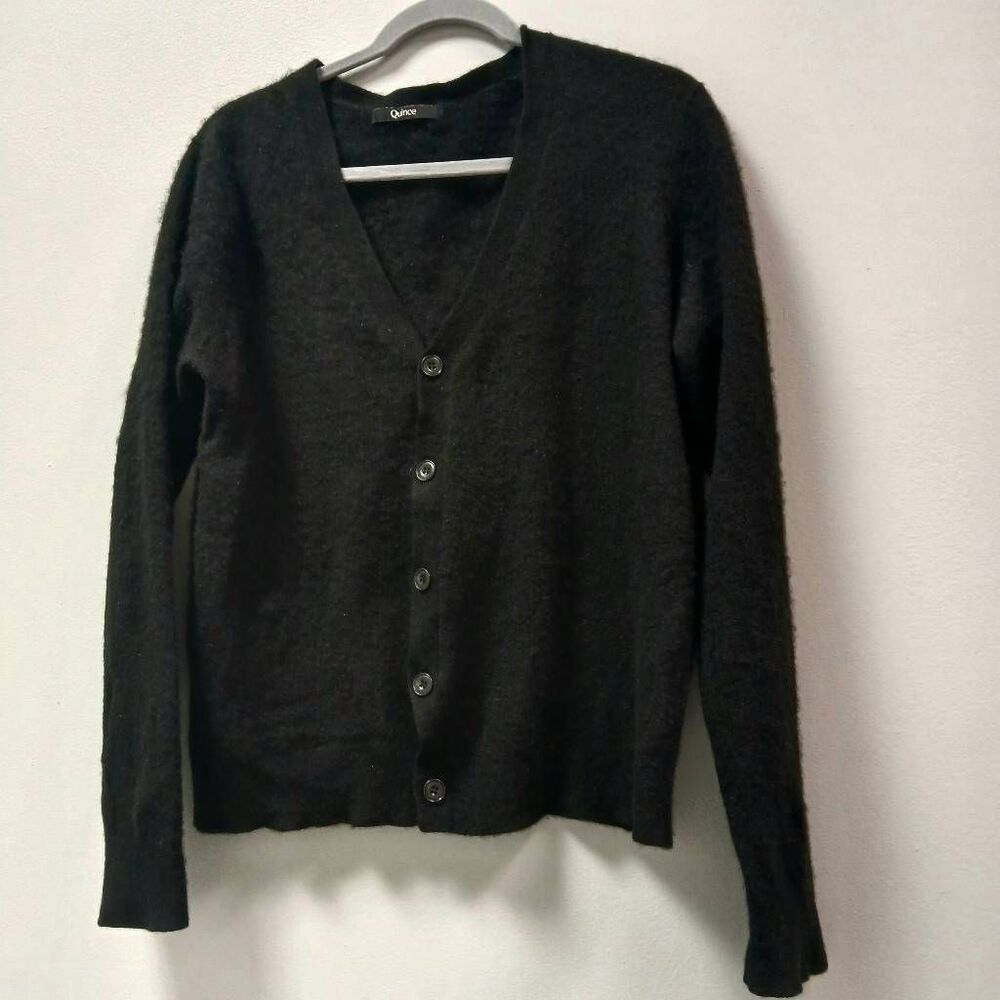 Quince womens large sweater cardigan 100% cashmere black button front